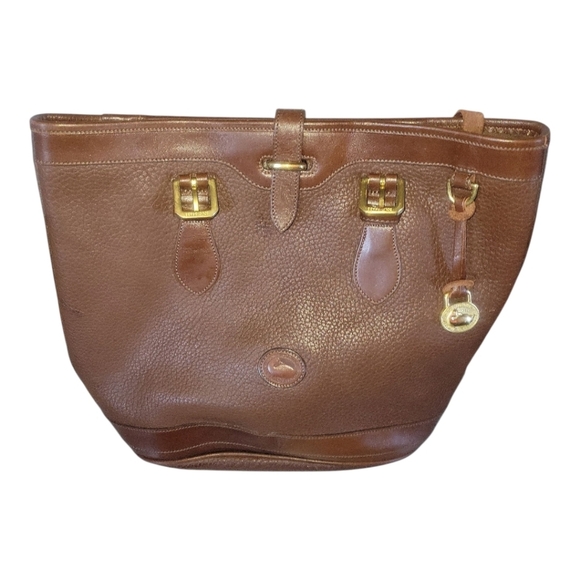 Dooney & Bourke Vintage 90's Brown Bucket Pebbled Leather Tote Bag Made In USA - Picture 4 of 11